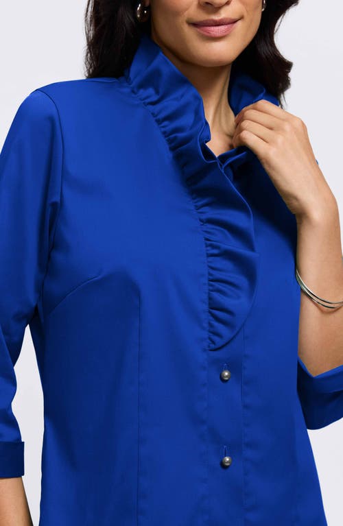 Foxcroft Edith Ruffle Button-up Shirt In Blue