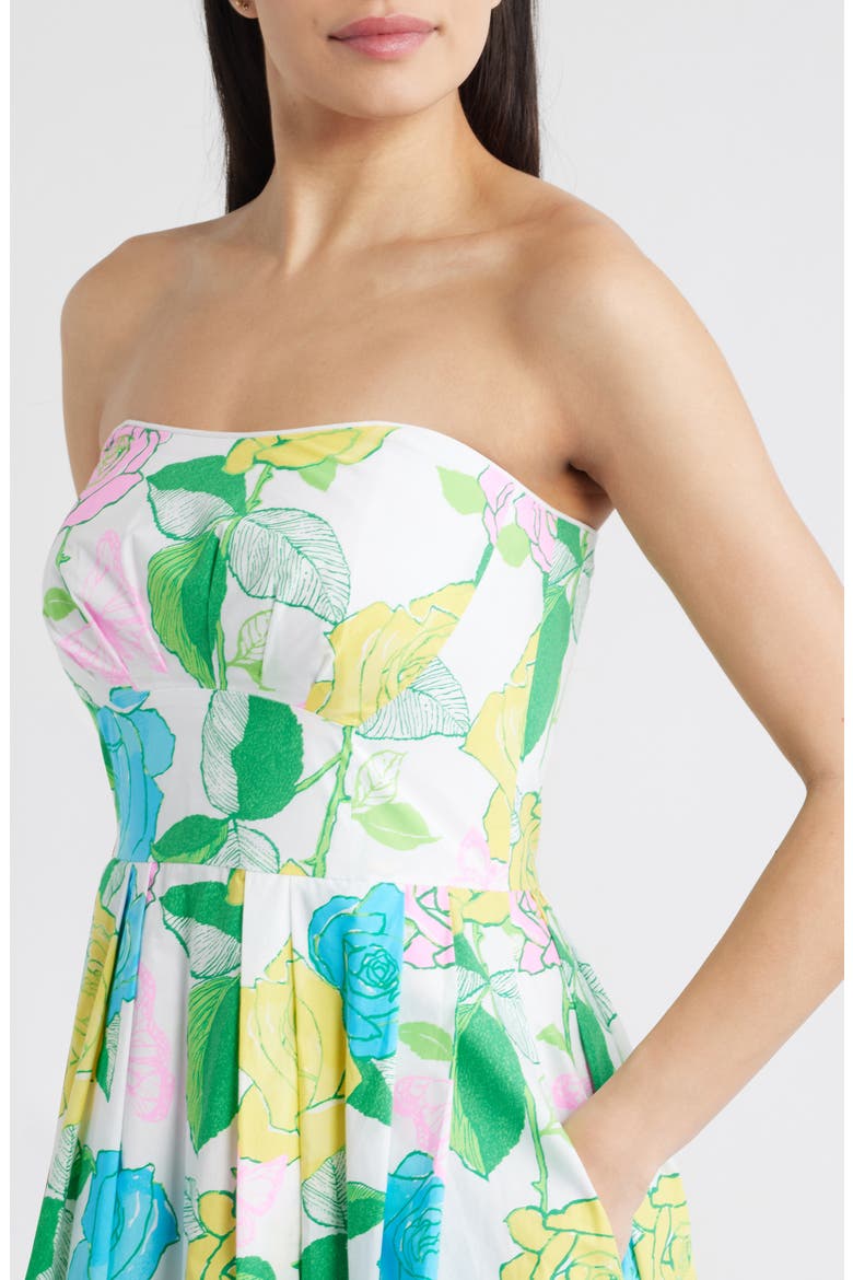 Kenni Floral Print Strapless Dress, Alternate, color, MULTI ROSE BUD