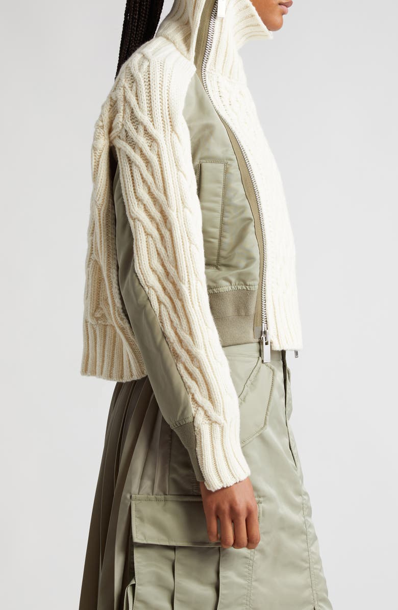 Sacai Nylon Twill & Wool Blend Knit Blouson Jacket, Alternate, color, 