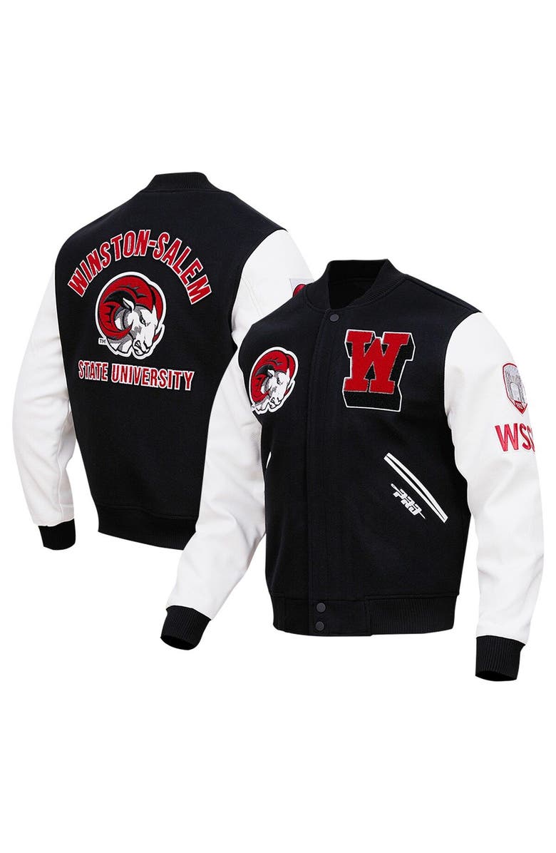 PRO STANDARD Men's Pro Standard Black Winston-Salem State Rams Classic Wool Full-Zip Varsity Jacket, Alternate, color,