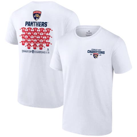 Men's Fanatics  White Florida Panthers 2024 Stanley Cup Champions Jersey Roster T-Shirt