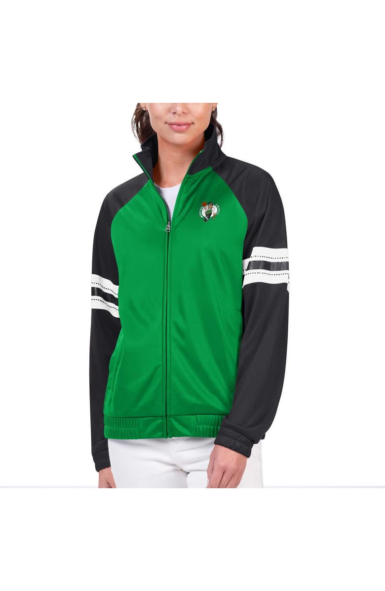 G-III 4HER BY CARL BANKS Women's G-III 4Her by Carl Banks Kelly Green Boston Celtics Main Player Raglan Rhinestone Full-Zip Track Jacket, Alternate, color, Kelly Green
