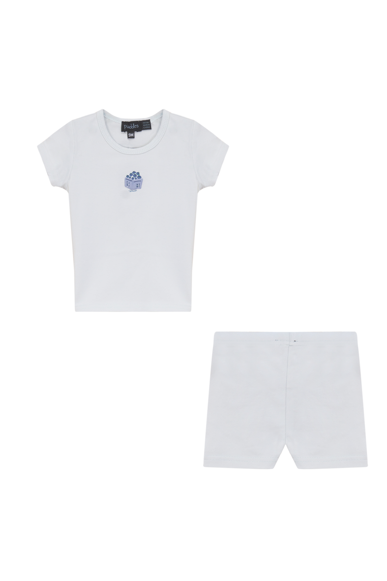 Berry Box Blueberry Graphic Top and Elastic Waist Shorts Two Piece Set, Main, color, Powder Blue