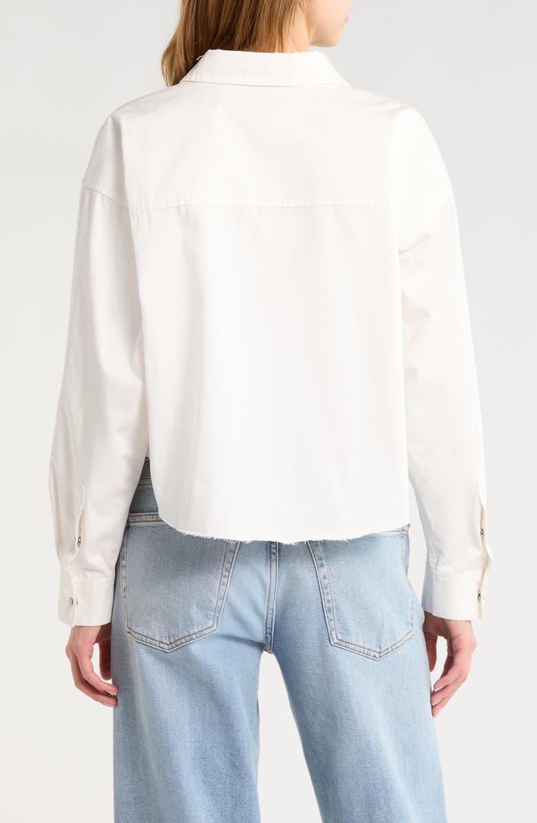 Re/Done Camper Raw Hem Crop Snap-Up Twill Shirt, Alternate, color, Blanco
