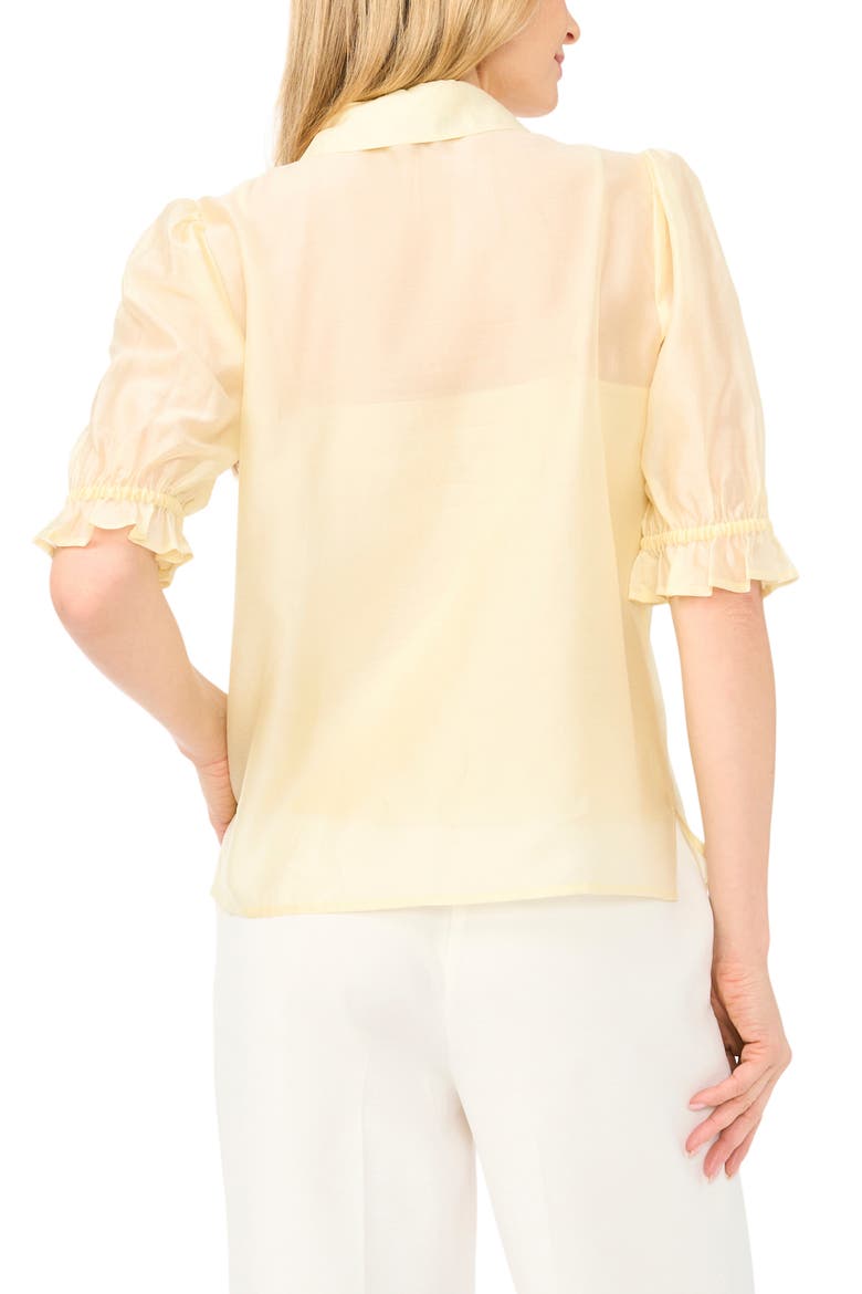 Puff Sleeve Semi Sheer Button-Up Top, Alternate, color, PASTEL YELLOW