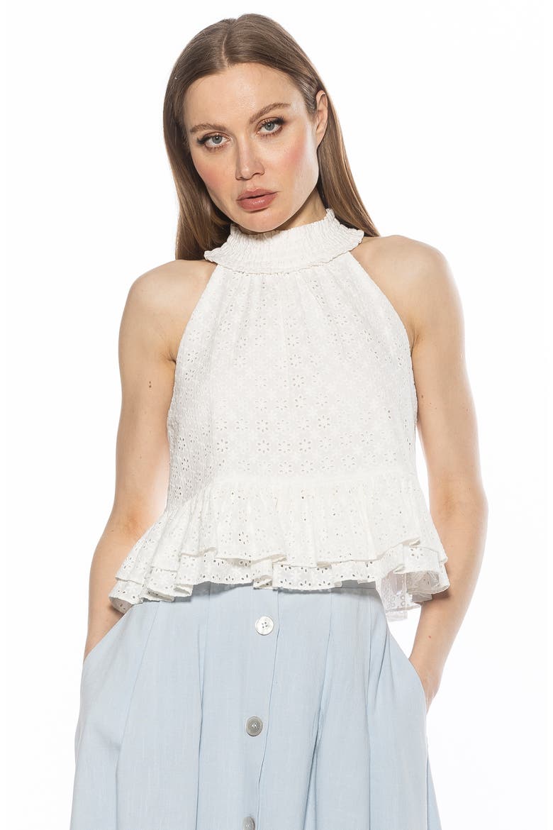 Roth Smocked Ruffle Halter Top, Alternate, color, IVORY