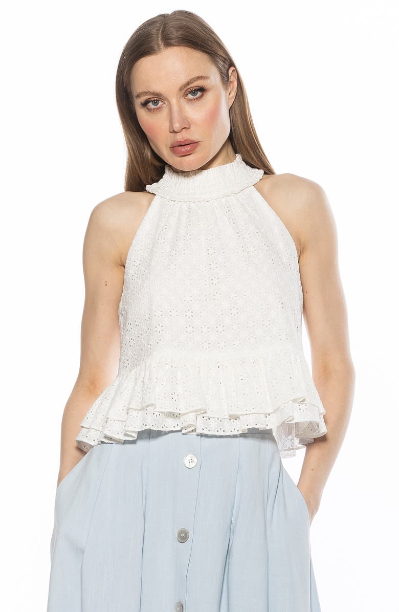 Alexia Admor Roth Smocked Ruffle Halter Top, Alternate, color, Ivory