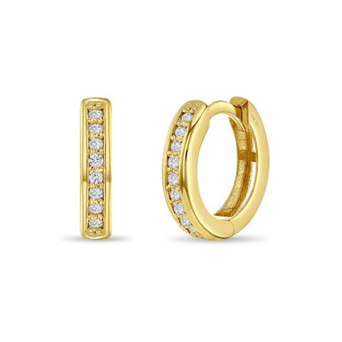 14k Clear Cubic Zirconia Huggie Hoops