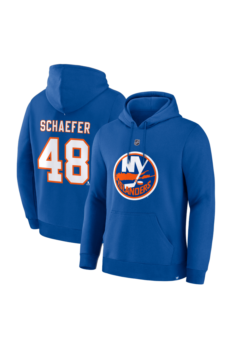Men's Fanatics Matthew Schaefer Royal New York Islanders Authentic Stack Name & Number Hoodie, Main, color, Royal