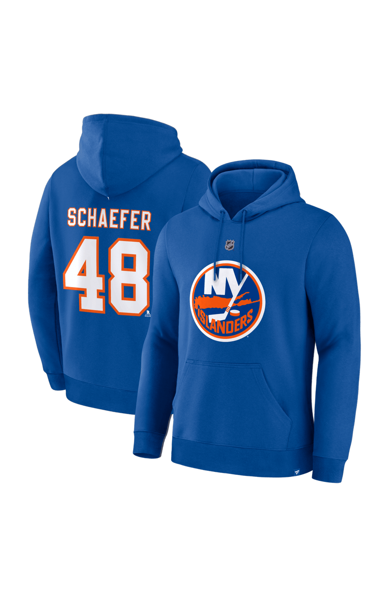 FANATICS Men's Fanatics Matthew Schaefer Royal New York Islanders Authentic Stack Name & Number Hoodie, Main, color, Royal