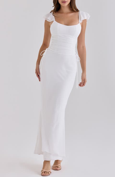 Flutter Sleeve Lace Up Gown