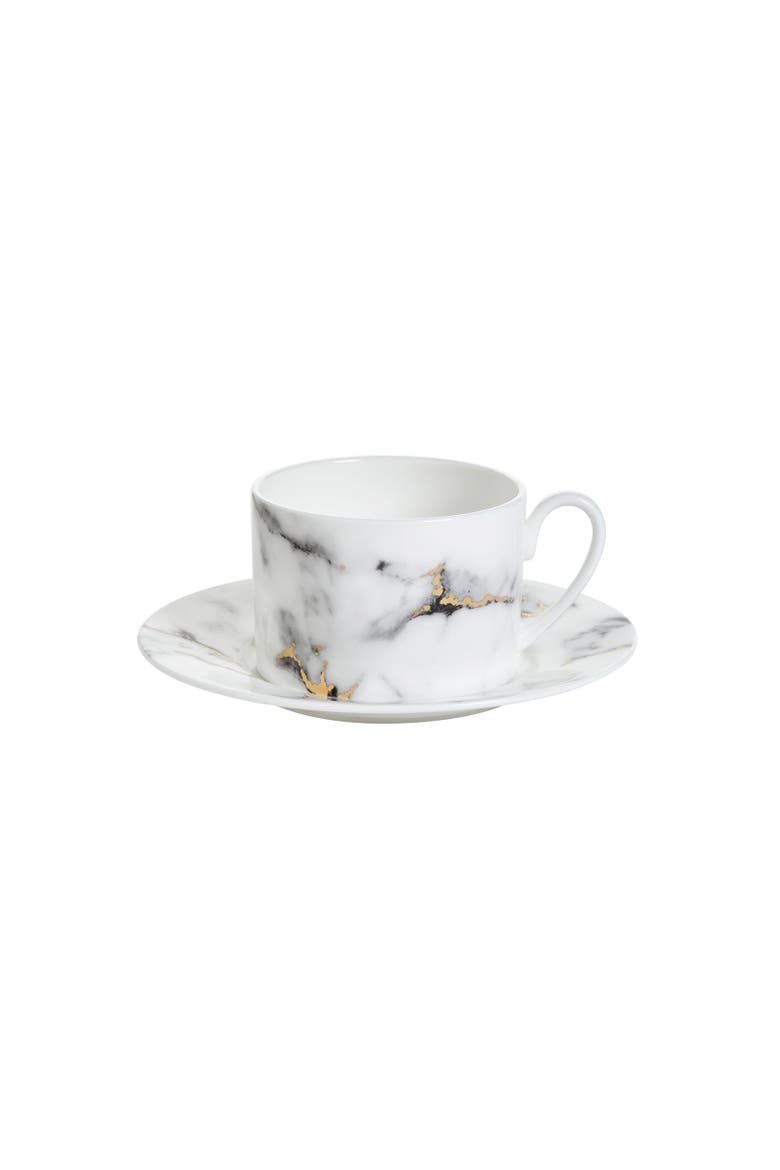 Marble Venice Fog Tea Cup & Saucer, Main, color, White