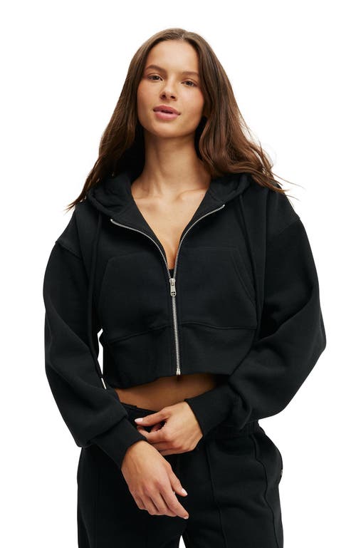Cotton On Body Active Plush Boxy Cropped Zip Through In Black