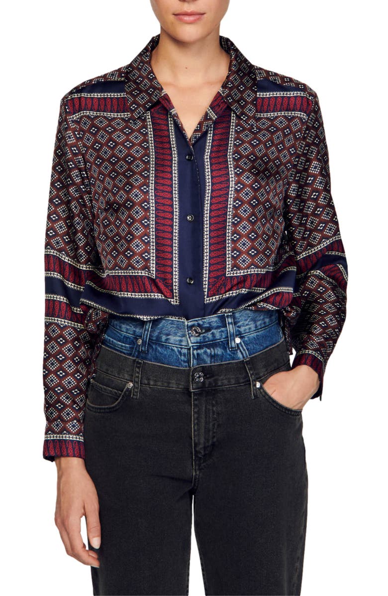 SANDRO Loane Foulard Print Silk Tunic, Alternate, color, 