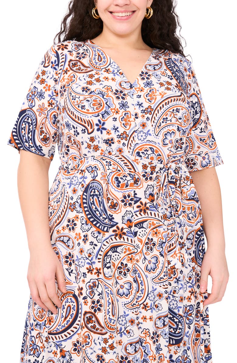 Vince Camuto Tie Front Midi Dress, Alternate, color, New Ivory