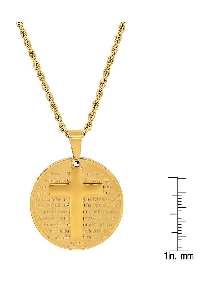 Men's 18k Gold Plated Cross Medallion Necklace, Alternate, color, GOLD
