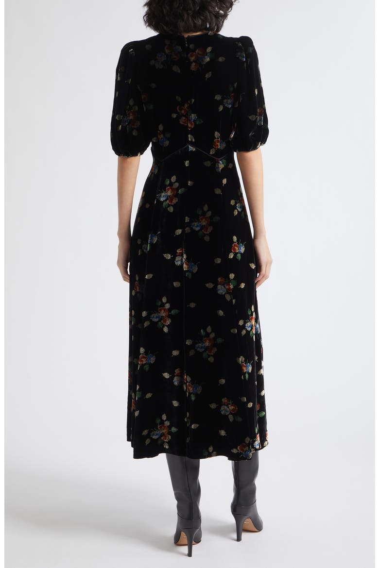 Leda Velvet Puff Sleeve Midi Dress, Alternate, color, BLACK