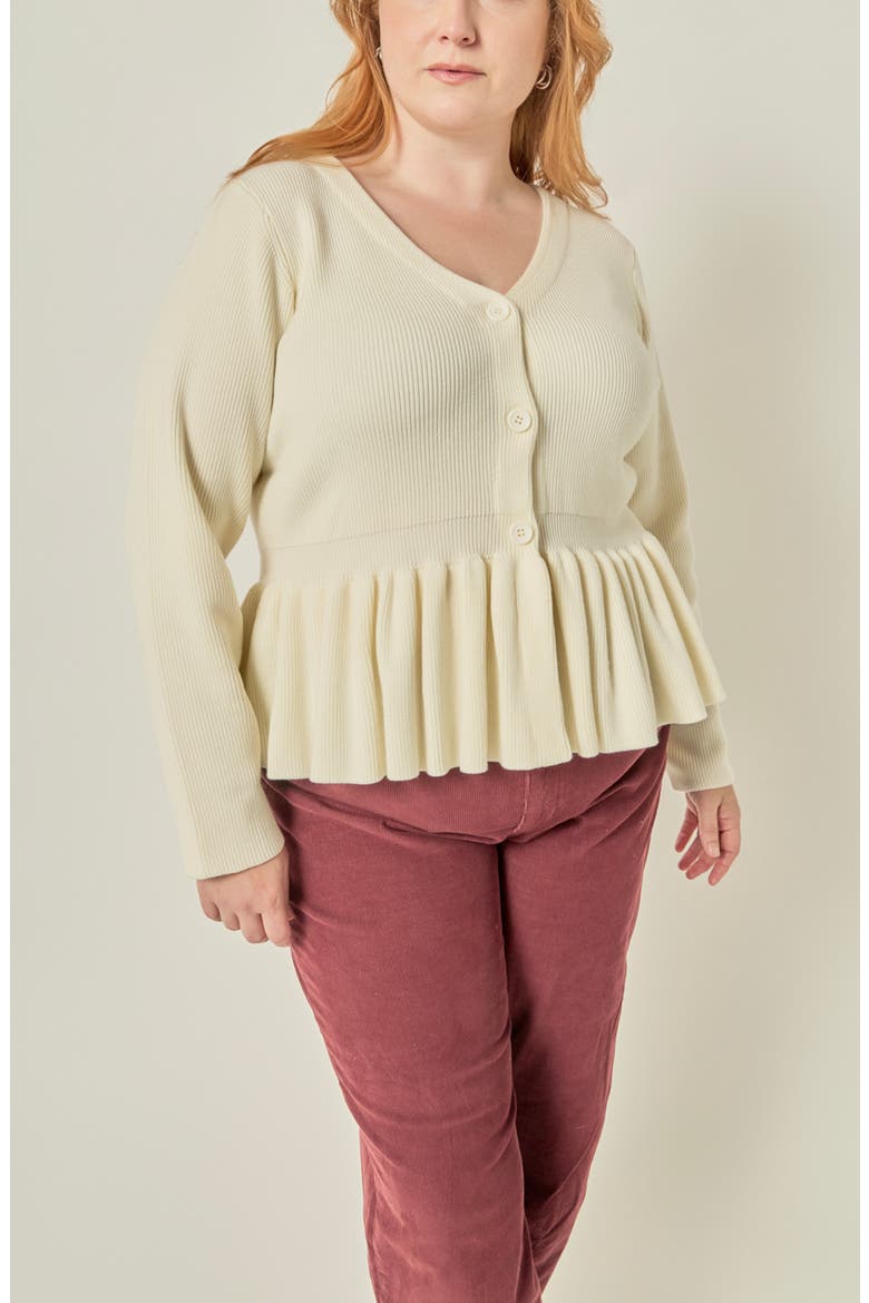 Peplum Ribbed Knit Cardigan, Alternate, color, WHITE