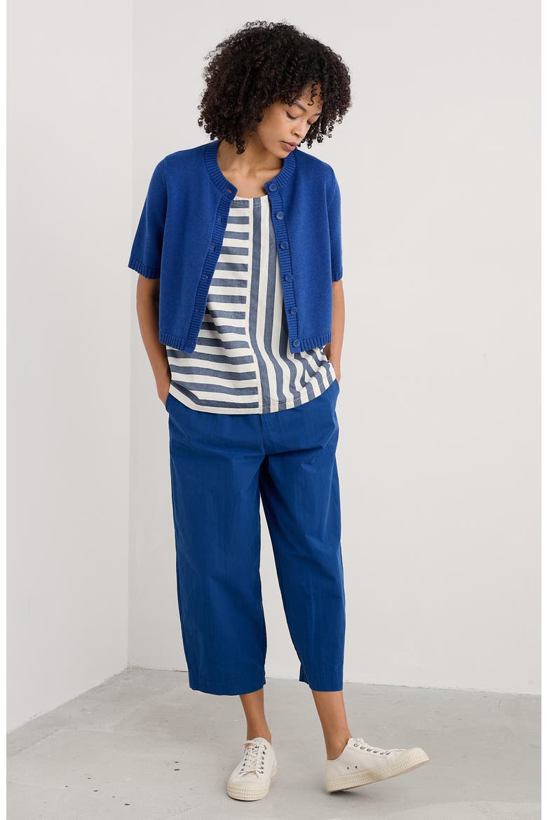 Gillan Creek Short Sleeve Organic Cotton Cardigan, Alternate, color, KNIT MELANGE BRIGHT MARINE