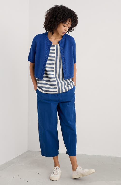 Seasalt Cornwall Gillan Creek Short Sleeve Organic Cotton Cardigan In Knit Melange Bright Marine