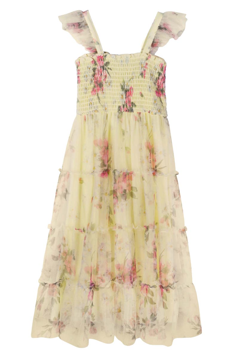 Zunie Kids' Tiered Flower Print Dress, Alternate, color, 