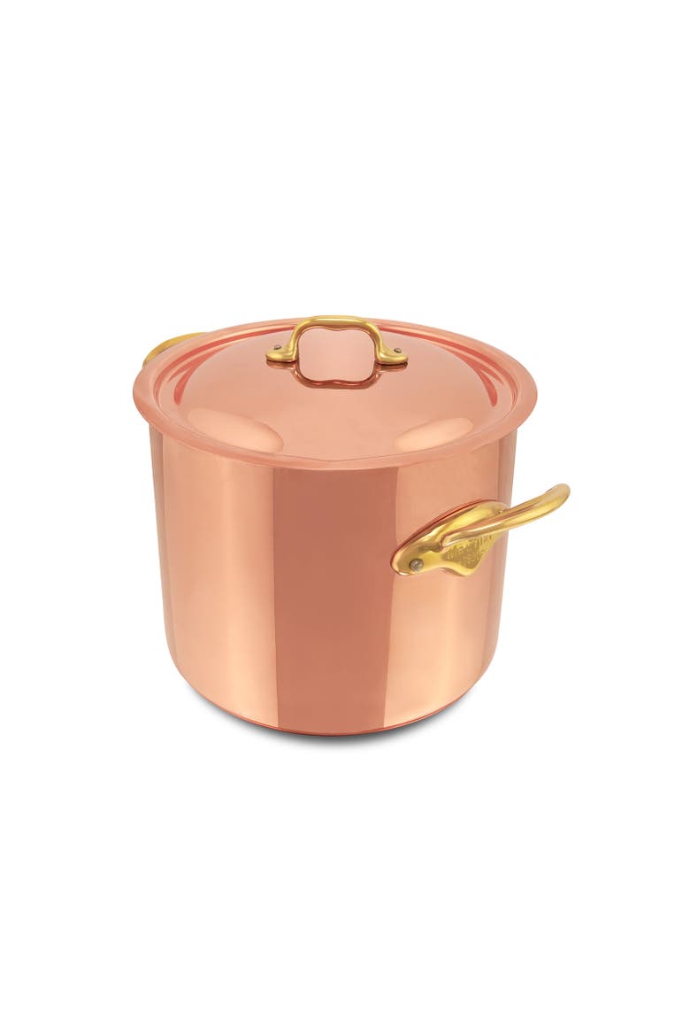 M'Heritage 150 B Copper 9.9-Quart Stockpot With Lid and Brass Handles, Alternate, color, Copper