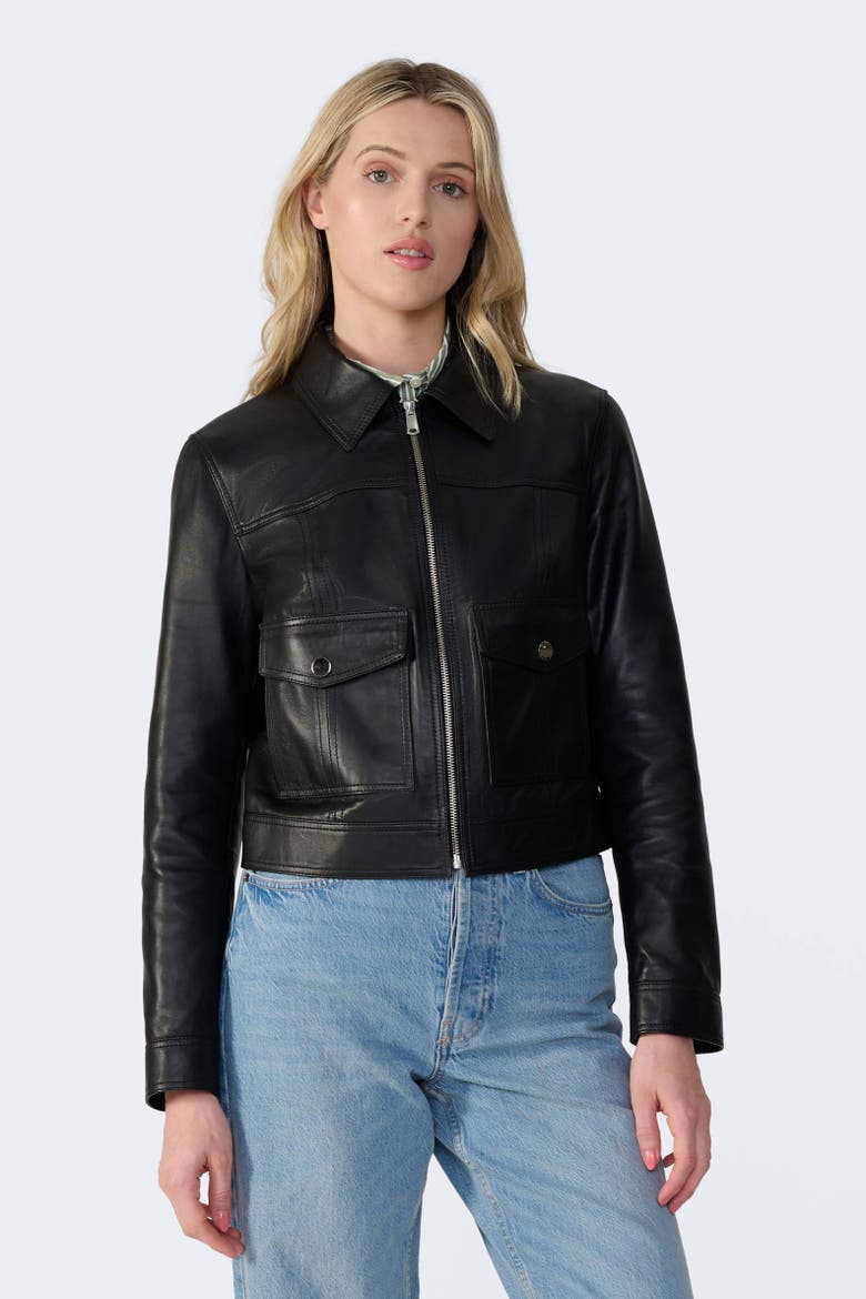 Flora Leather Jacket, Alternate, color, Black