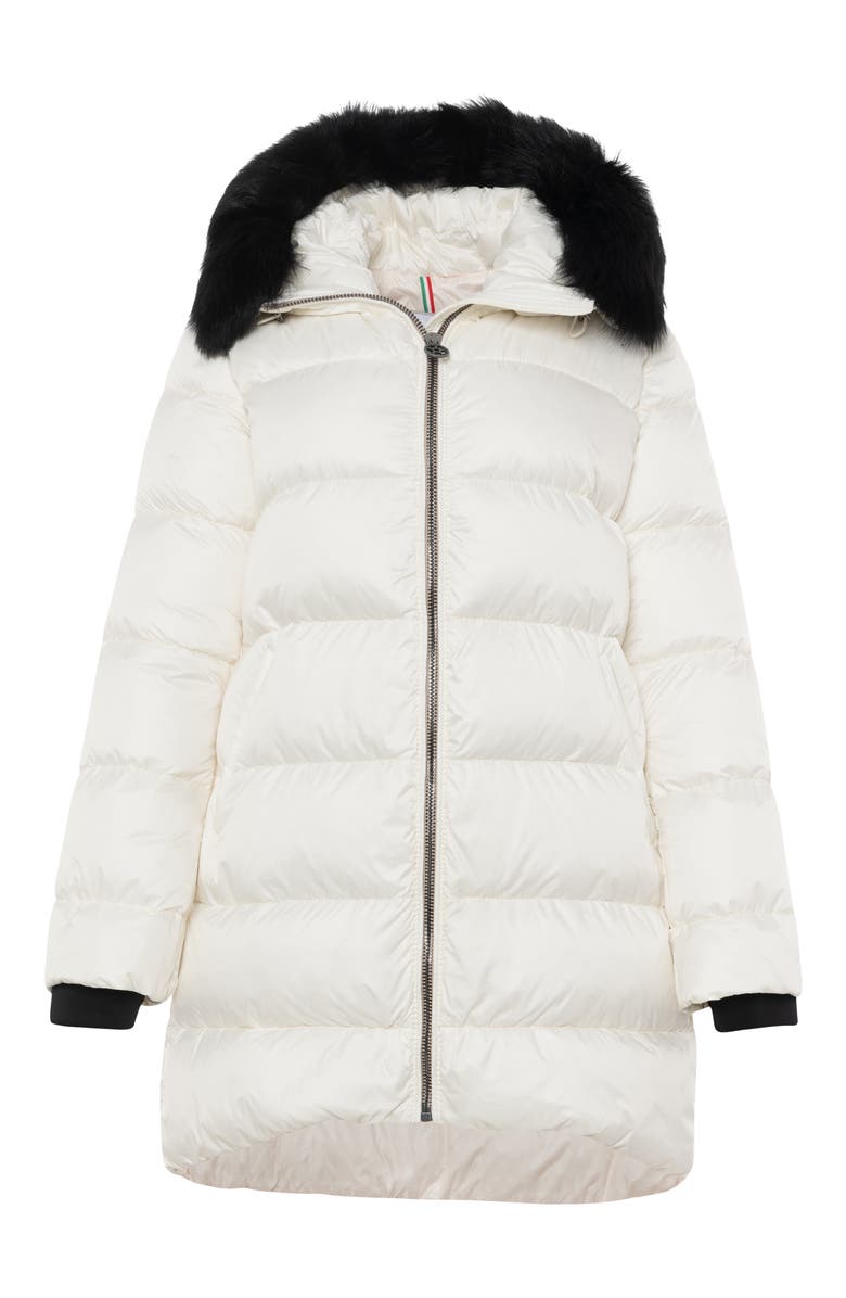 GORSKI Apres-Ski Horizontal Jacket with Detachable Genuine Shearling Hood Trim, Alternate, color, Ivory/Black