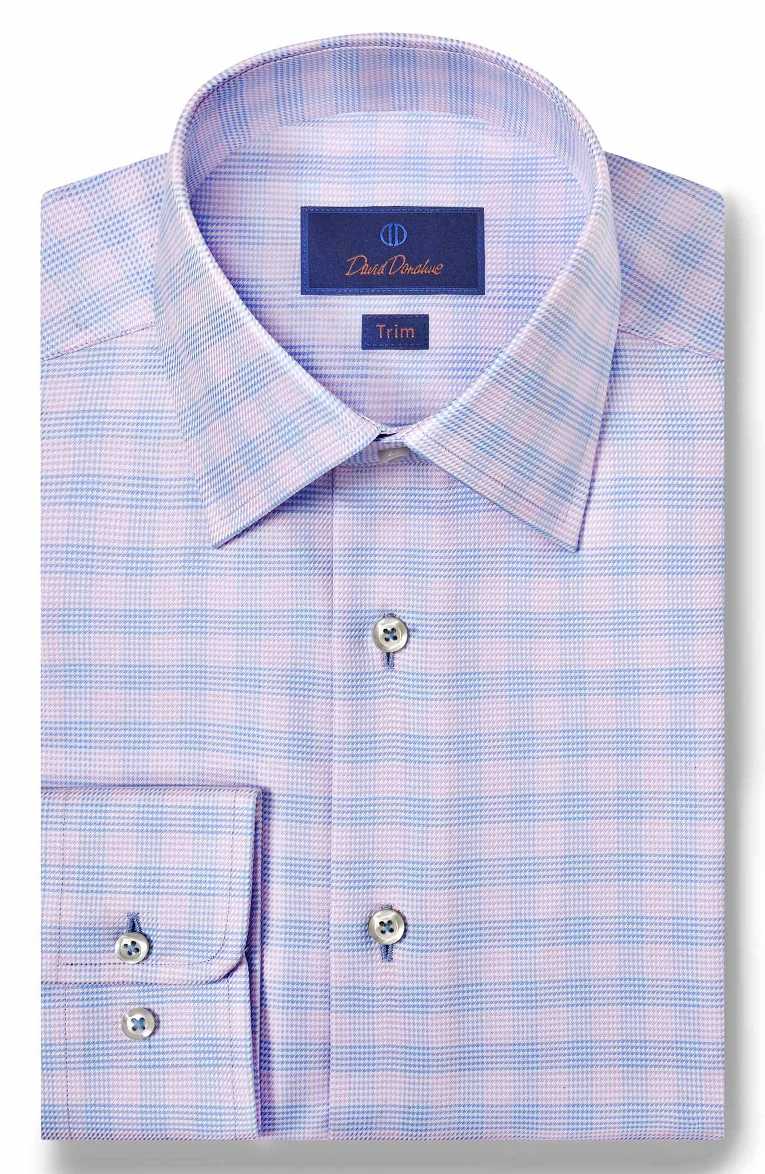 David Donahue Trim Fit Twill Check Dress Shirt