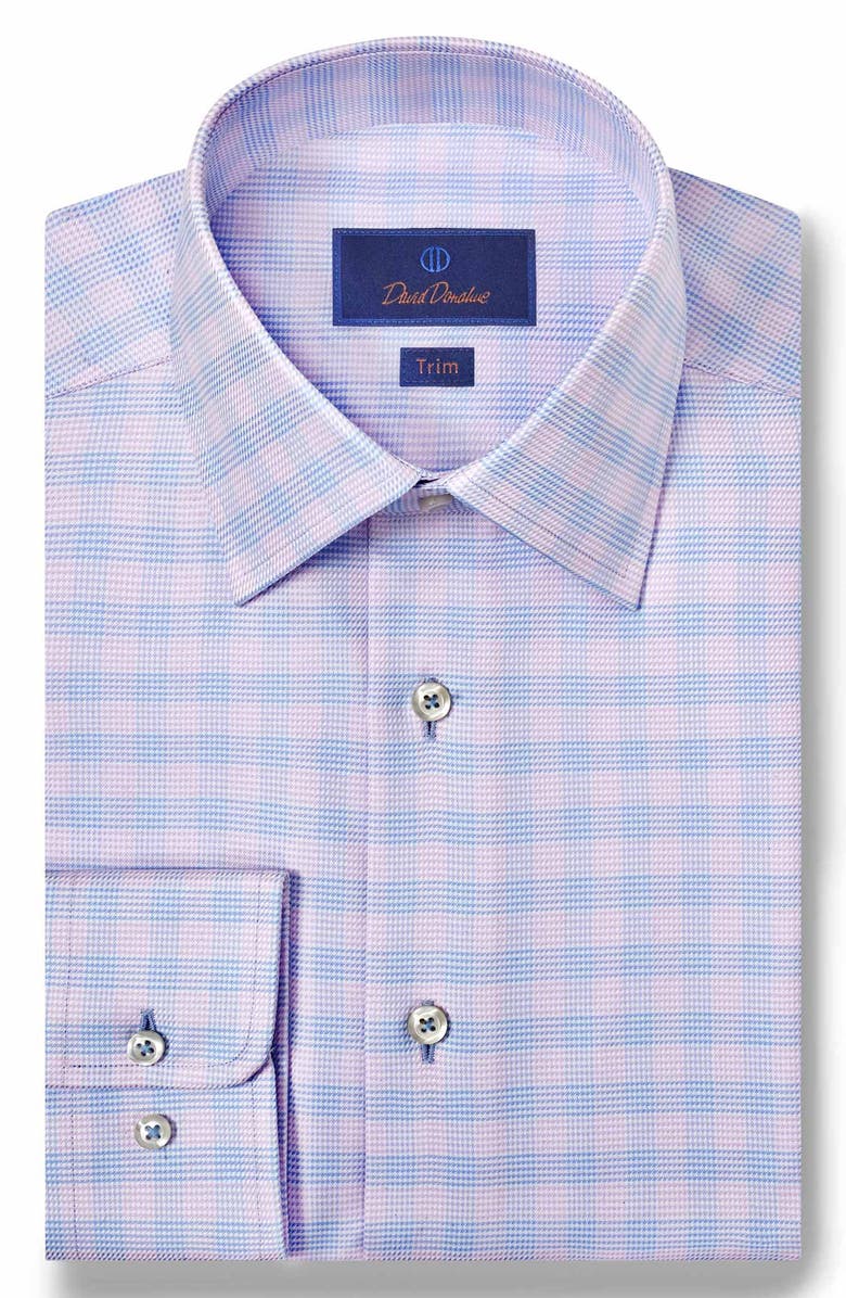 David Donahue Trim Fit Twill Check Dress Shirt, Main, color,