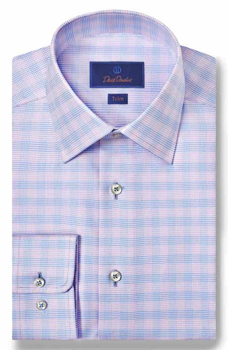David Donahue Trim Fit Twill Check Dress Shirt