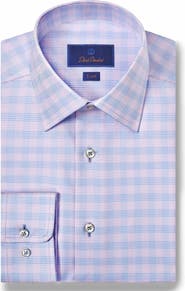David Donahue Trim Fit Twill Check Dress Shirt