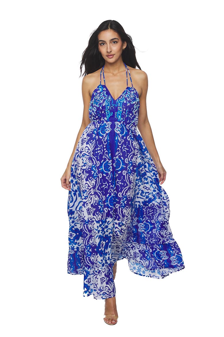 Halter Tie Maxi Dress, Alternate, color, BLUE