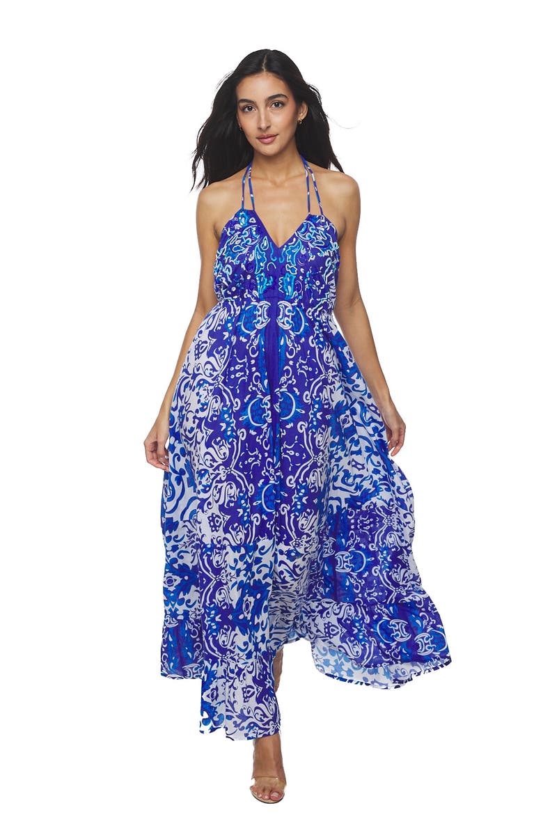 RANEES Halter Tie Maxi Dress, Alternate, color, Blue