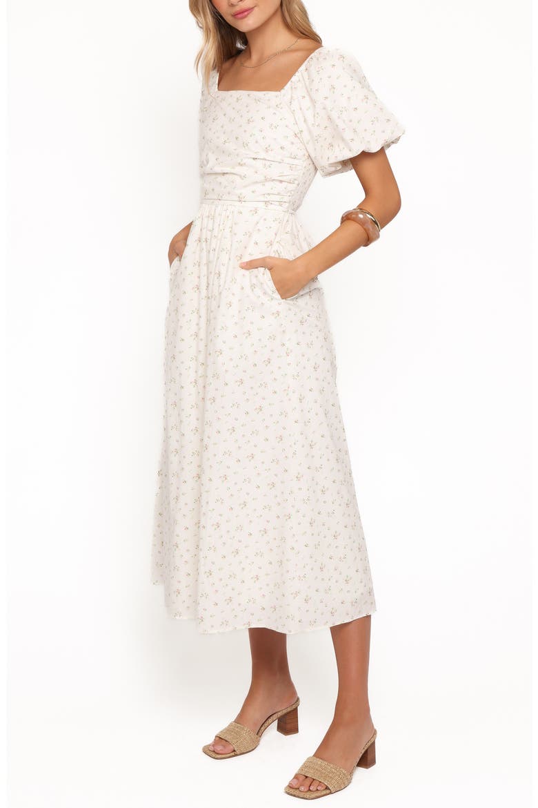 Clo Puff Sleeve Midi Dress, Alternate, color, WHITE BETTY