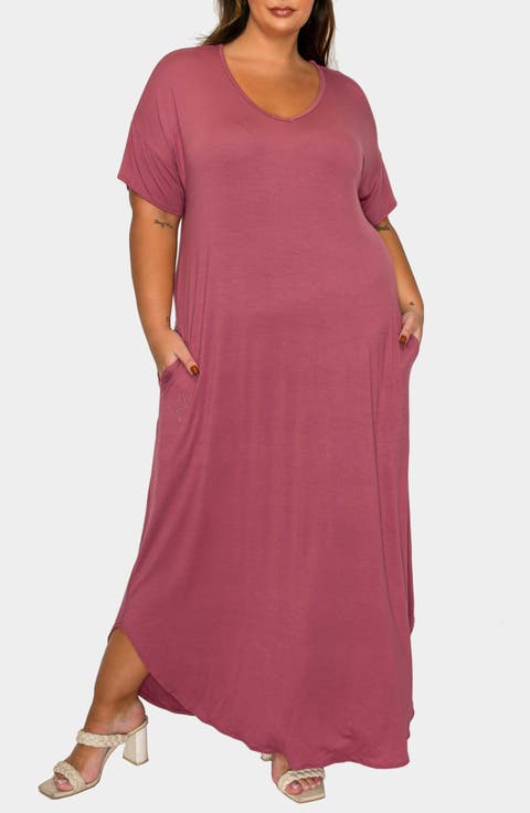 Short Sleeve Jersey Maxi Dress (Plus)