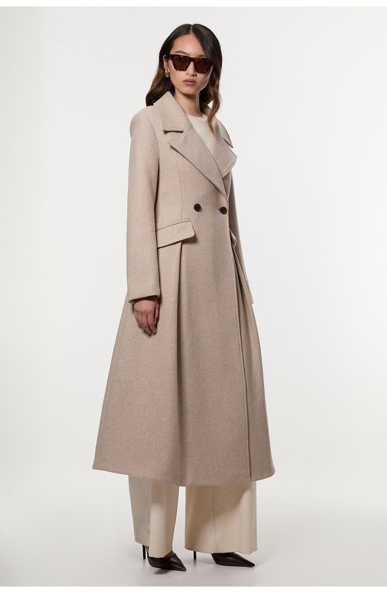 Karen Millen Wool Tailored Flared Skirt Midi Coat, Alternate, color, Oatmeal