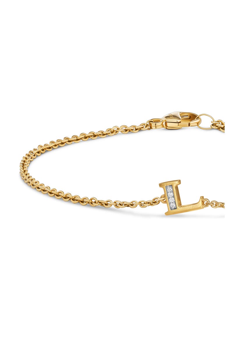 Petite Pavé Initial Chain Bracelet in 18K Yellow Gold with Diamonds, Alternate, color, DIAMOND L