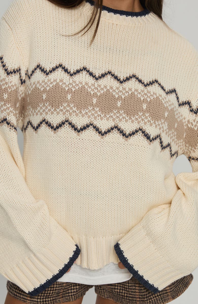 Princess Polly Madalynn Oversize Cotton Blend Jacquard Sweater, Alternate, color, Beige