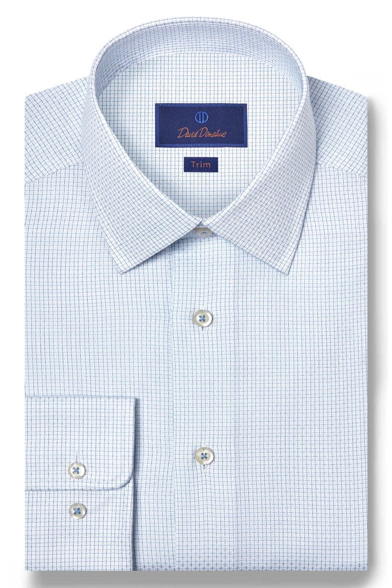 Trim Fit Microgrid Cotton Dobby Dress Shirt, Main, color, WHITE/ BLUE