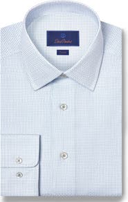 David Donahue Trim Fit Microgrid Cotton Dobby Dress Shirt