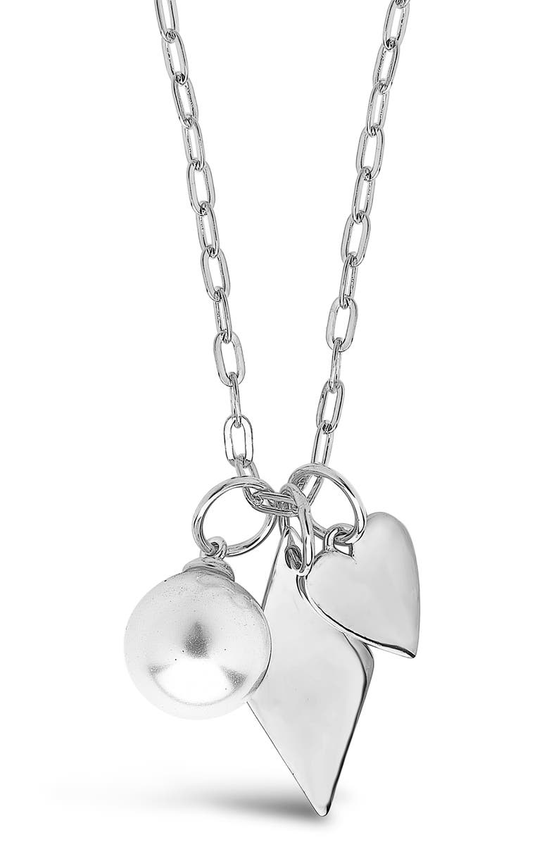 Sterling Forever Imitation Pearl Charm Necklace, Alternate, color, 