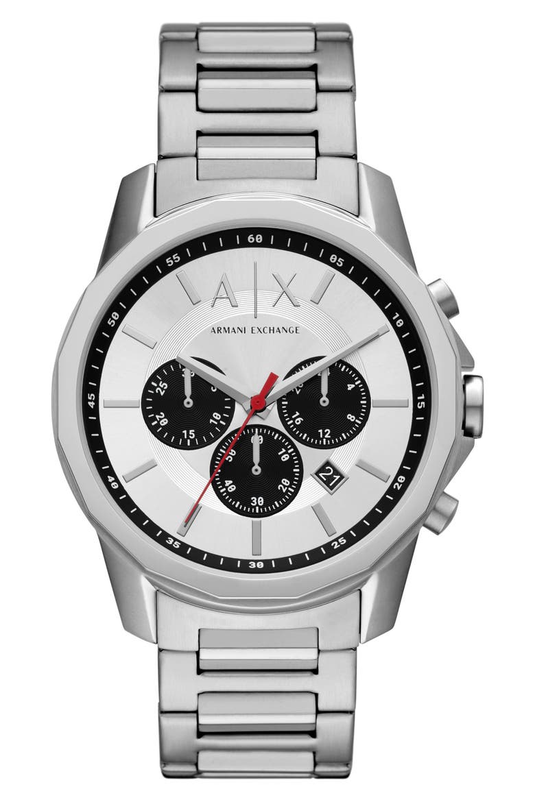 Bracelet Strap Chronograph Watch, 44mm, Main, color, SILVER