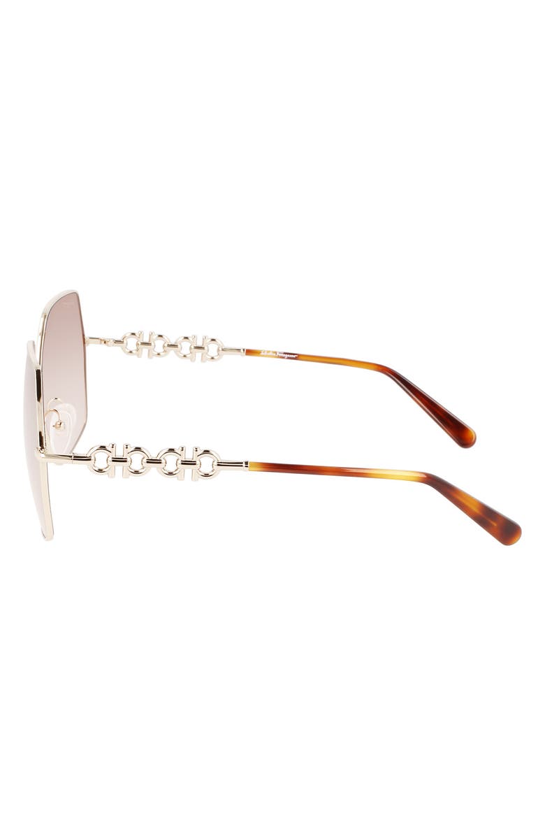 FERRAGAMO Gancini 61mm Gradient Rectangular Sunglasses, Alternate, color, Gold Tortoise