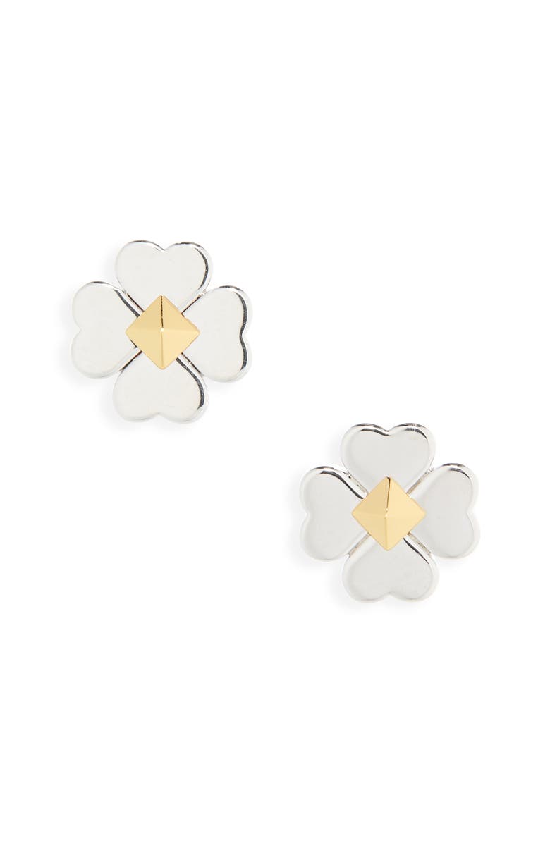 Kate Spade New York floral spade stud earrings, Alternate, color, Silver Gold