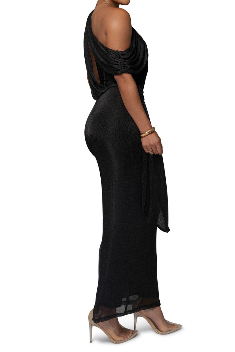 CELESTINA DRAPED MAXI DRESS, Alternate, color, BLACK