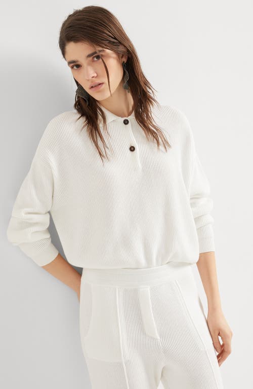 Brunello Cucinelli Women English Rib Cotton Polo-style Jersey With Jewellery In White