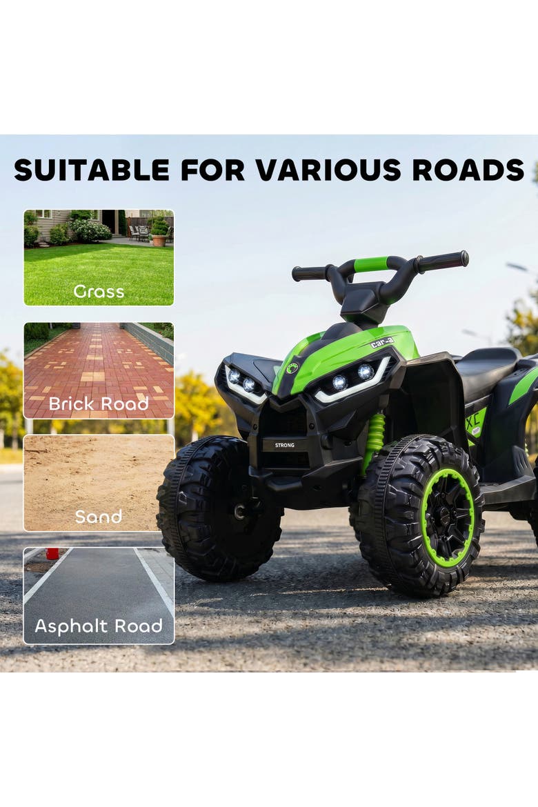 12V Kids ATV Quad Car with Forward & Backward, Wear-Resistant Wheels, Music, Alternate, color, Green