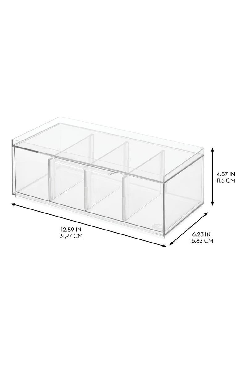 iDesign Set of 4 Stackable 4-Section Tea Storage Drawers - Clear, Alternate, color, Clear