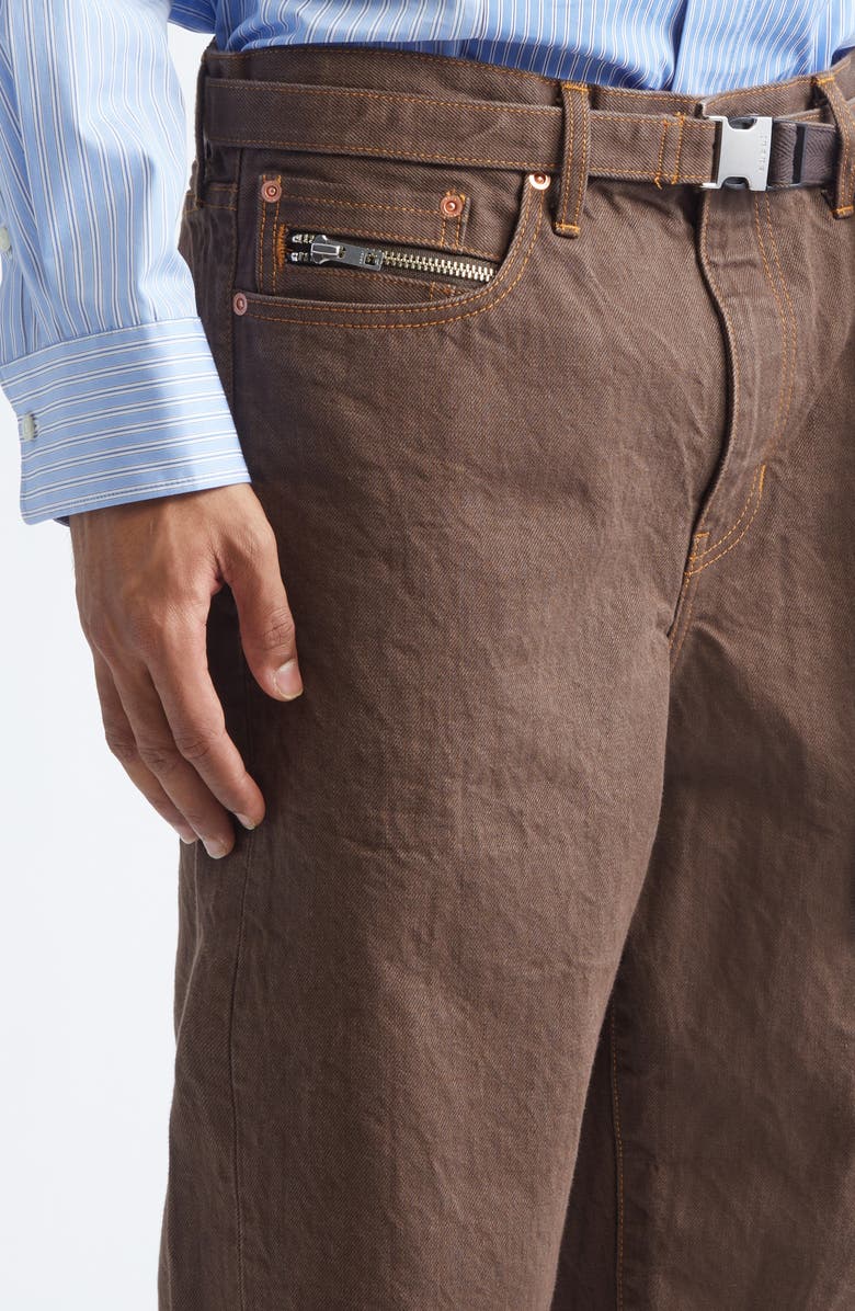 Sacai Belted Straight Leg Jeans, Alternate, color, Brown